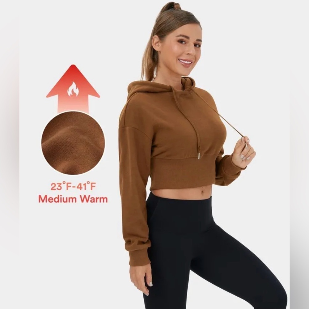 NWT Halara Removable Hood Cropped Fleece Casual Hoodie Sweatshirt Size Small